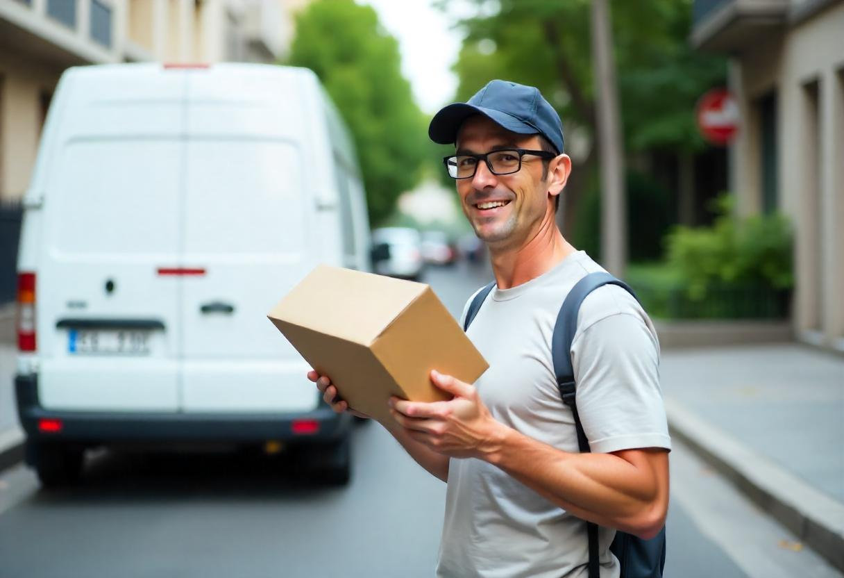 MBL courier handing over a parcel by the delivery van