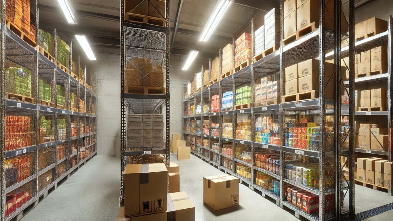 Racking aisles inside the MBL Fulfilment warehouse